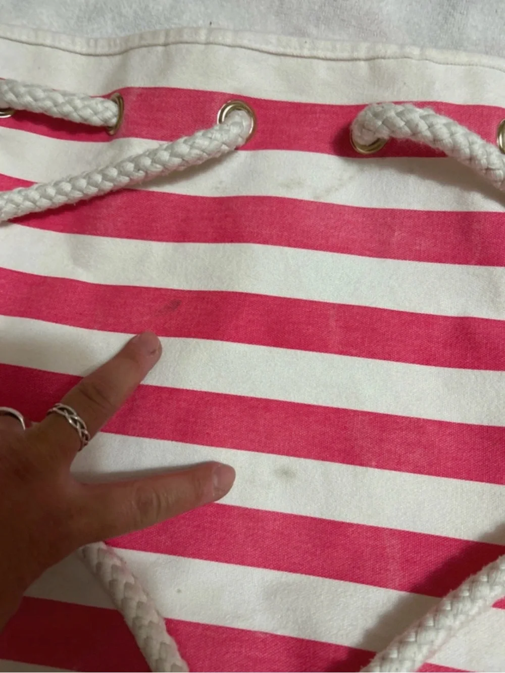 Victoria's Secret Pink & White Striped Canvas Beach Backpack